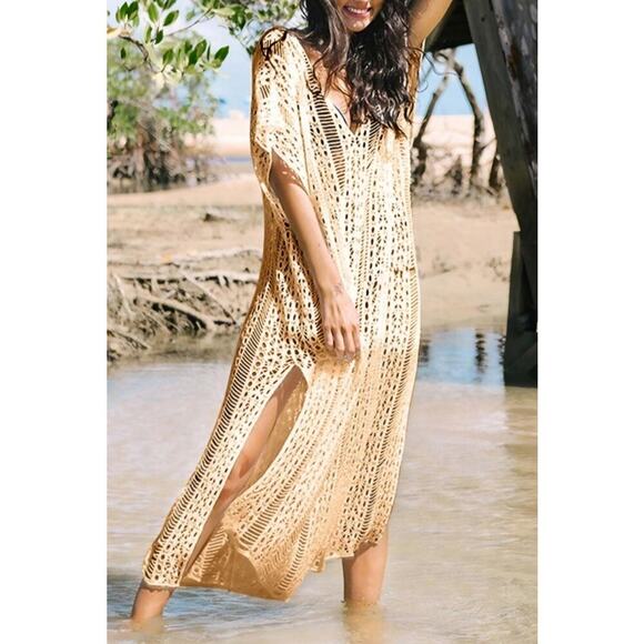 Tahari New Large L Hollow Slit Styled Short Sleeve V-Neck Summer Beach Cover-Up - Picture 1 of 8